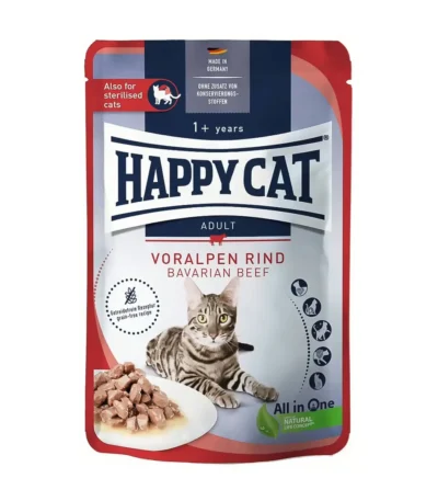 پوچ گربه هپی کت – گوشت گاو در سس | ۸۵ گرم | غذای تر بدون غلات