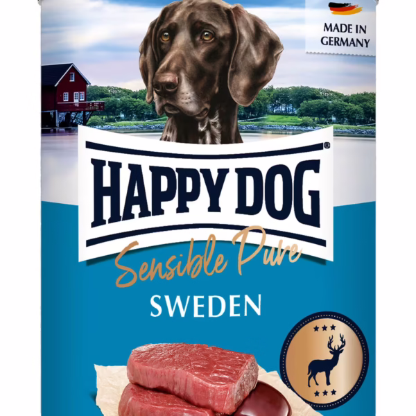 کنسرو غذای تر سگ هپی داگ سوئد – ۴۰۰ گرم | 100٪ پروتئین از گوشت گوزن و گوشت گراز وحشی، بدون غلات